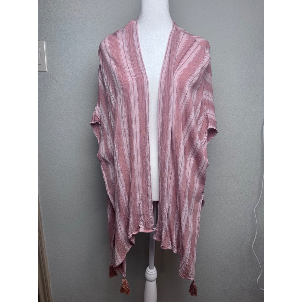 American Eagle Pink Striped Kimono Wrap Tassel Hem Viscose Cover Up XS/S
